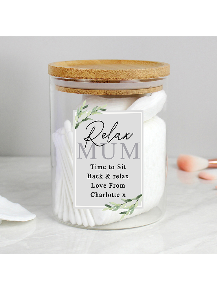 Personalised Botanical Glass Jar With Bamboo Lid Novelties Parties Direct Ltd